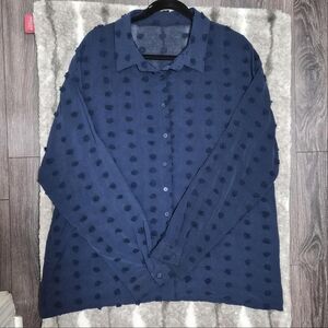 Blue Textured Button-Up Shirt